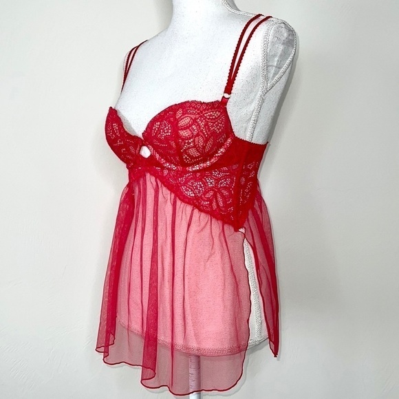 Victoria’s Secret Cherry Mesh Pushup Babydoll - Picture 2 of 5